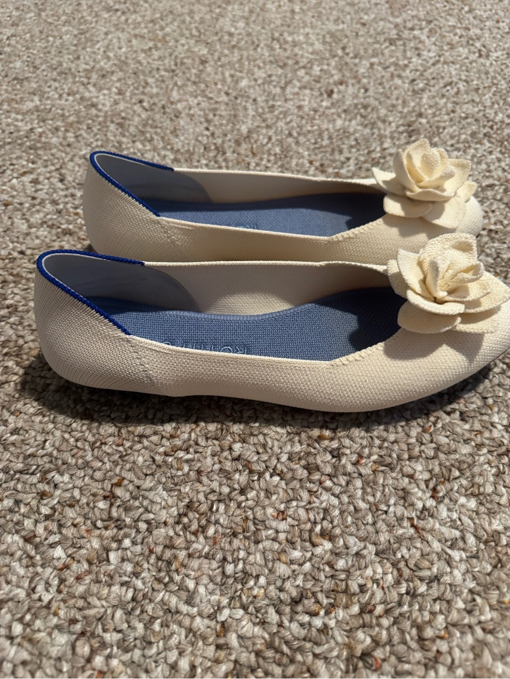 Rothy's Cream Floral Knit Ballet Flats with Blue Insole - Picture 4 of 8